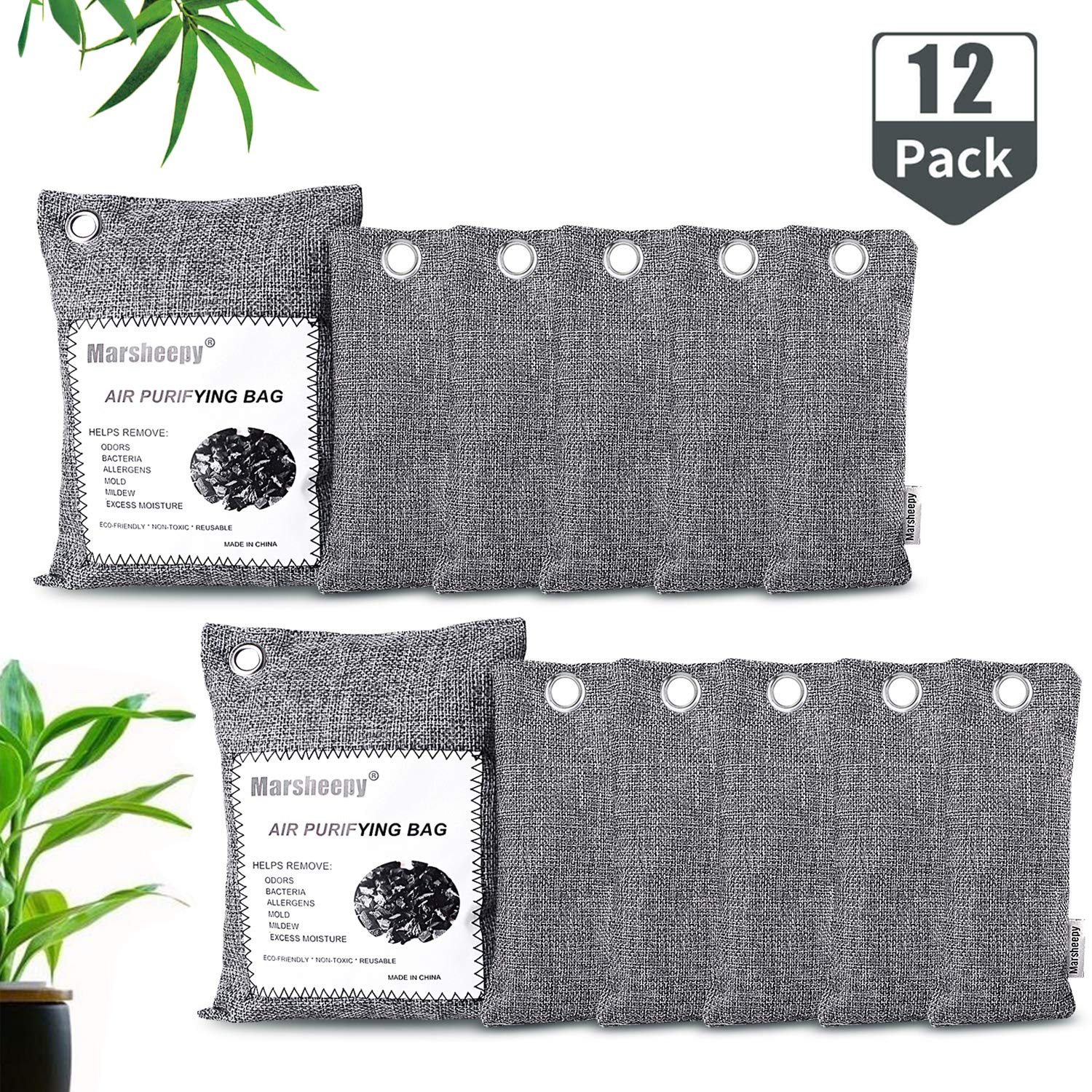 12 Pack Natural Bamboo Activated Charcoal Air Purifying Bags, Shoe