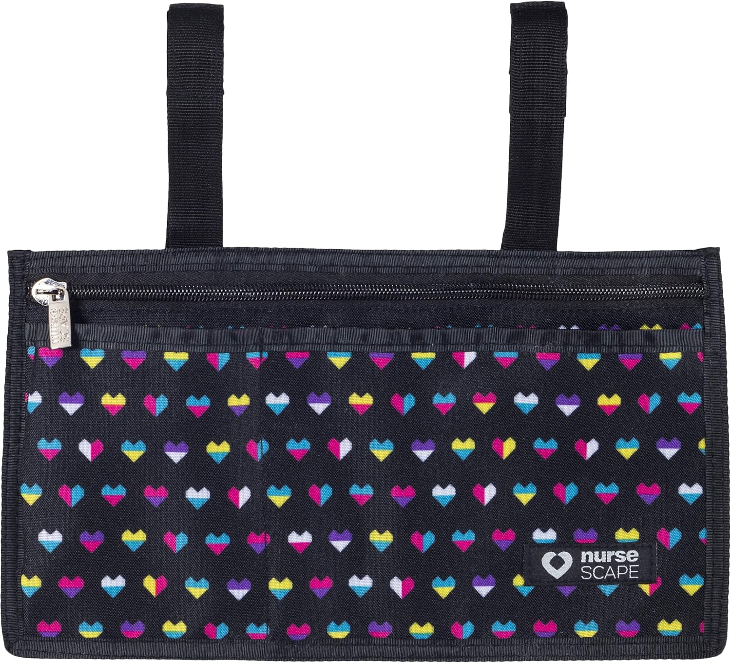 Wheelchair Armrest Pouch Organizer Bag for Side of Chair, 3 Pocket Tote, Arm Rest Storage Accessories for Electric, Manual or Powered Chairs (Pink-White Hearts): Kitchen & Dining