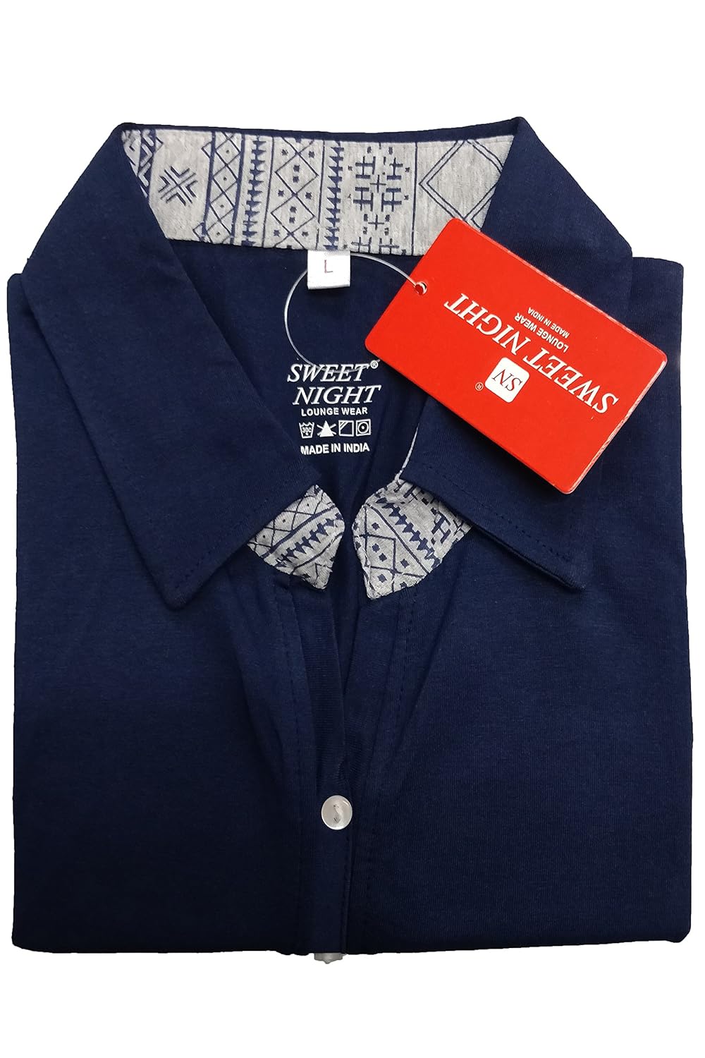 sweetnight women's cotton full sleeve nightwear top and pyjama set (blue)