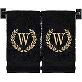 Custom Luxury Towels Monogrammed Hand Towels for Bathroom | Set of 2 | Genuine Turkish Towels | Choose Towel and Thread Color | A - Z | Monogrammed Towels with Embroidered Wheat Laurel Design