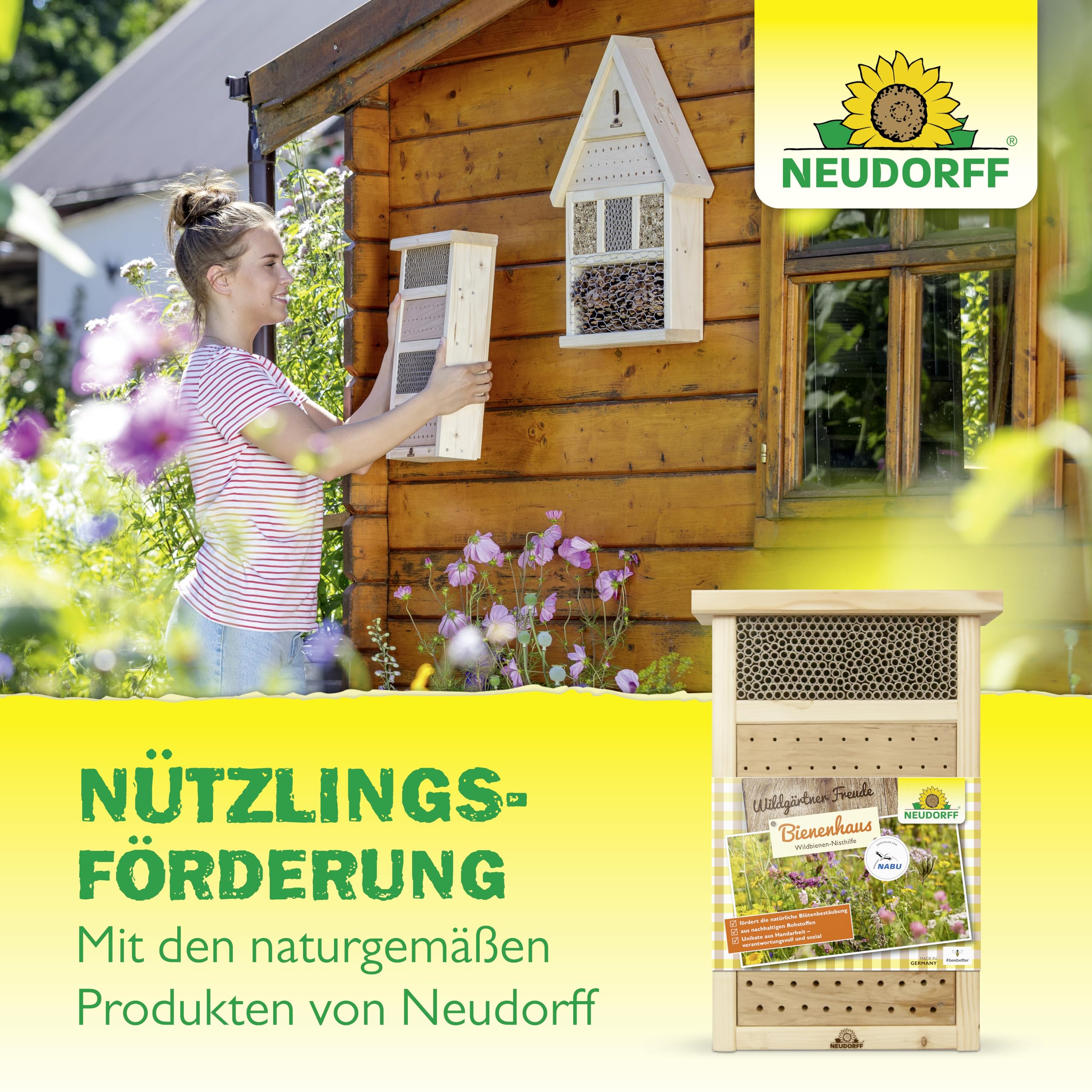 Neudorff Wildgärtner Freude Insektenhotel – Handgefertigte und unbehandelte Nisthilfe für Insekten wie Wildbienen, Marienkäfer und Florfliegen, 1 Stück 7