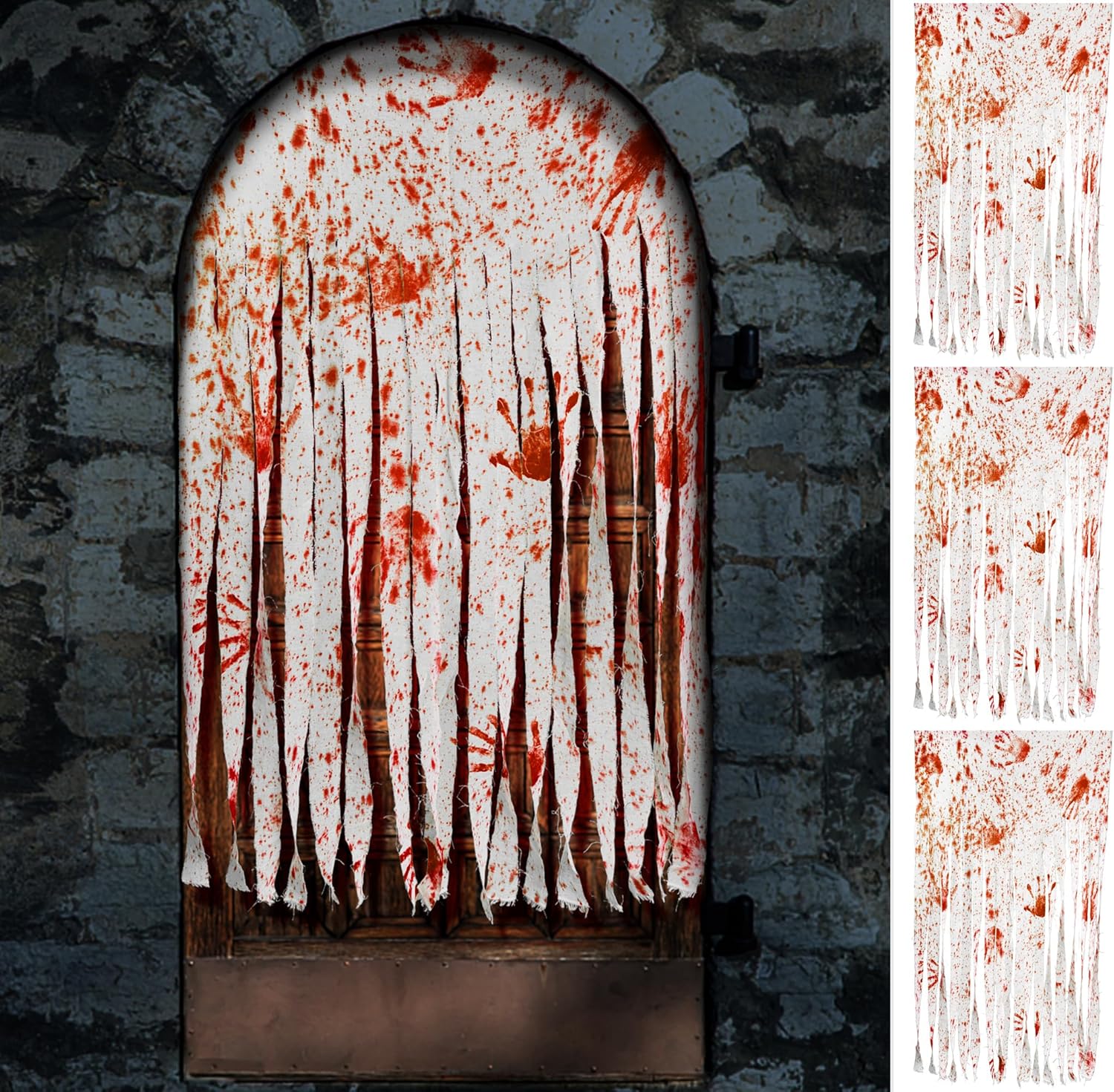Outdoor Curtains - Watayo 3 Pcs Halloween Door Curtain Decorations - 65 x 39 Inch Bloody Handprint Doorway Curtain - Scary Creepy Curtain Cloth for Halloween Party Haunted House Decoration