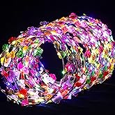 Syhood Valentines Day Gifts, 50 Pcs LED Flower Crowns Headbands, Light up Flower Crowns for Women, Glow in the Dark Headband for Wedding Birthday Mardi Gras Cosplay Princess Party Favors(Rose)