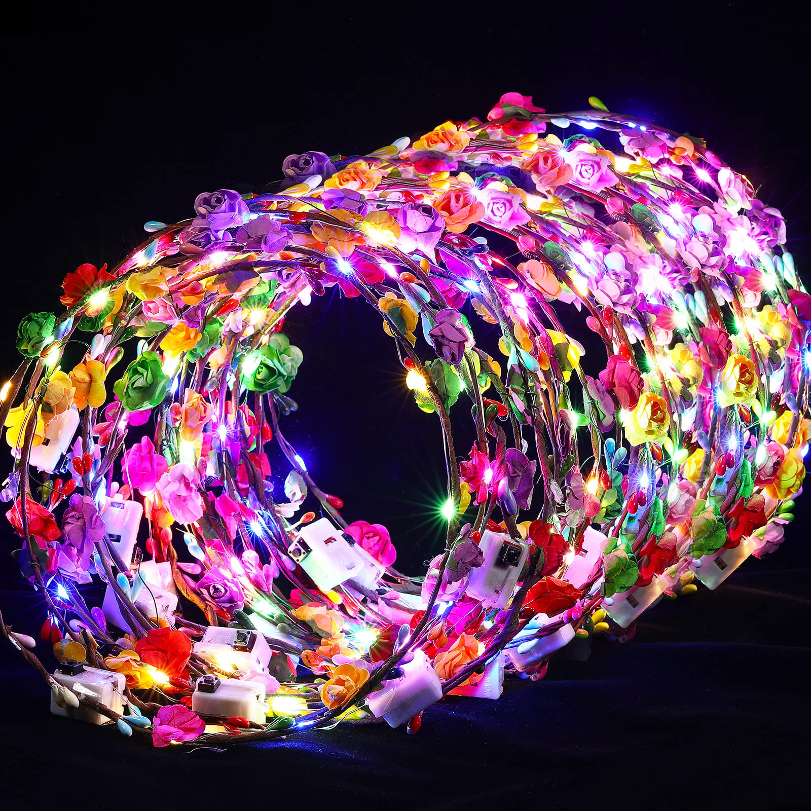 Photo 1 of Syhood 50 Pcs LED Flower Crowns Headbands, Light up Flower Crowns for Women, Glow in The Dark Headband for Wedding Reception Birthday Christmas Mardi Gras Cosplay Princess Party Favors(Rose)