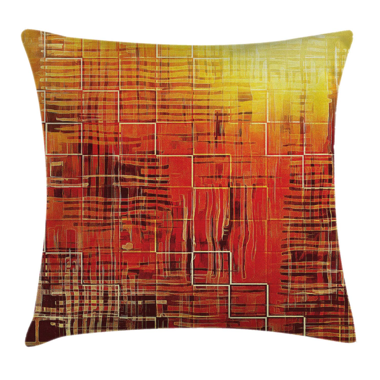 ABAKUHAUS Burnt Orange Throw Pillow Cushion Cover, Modern Mosaic Art Texture with Small Frames and Lines Fall Illustration, Decorative Square Accent Pillow Case, 24" W By 24" L, Orange Yellow