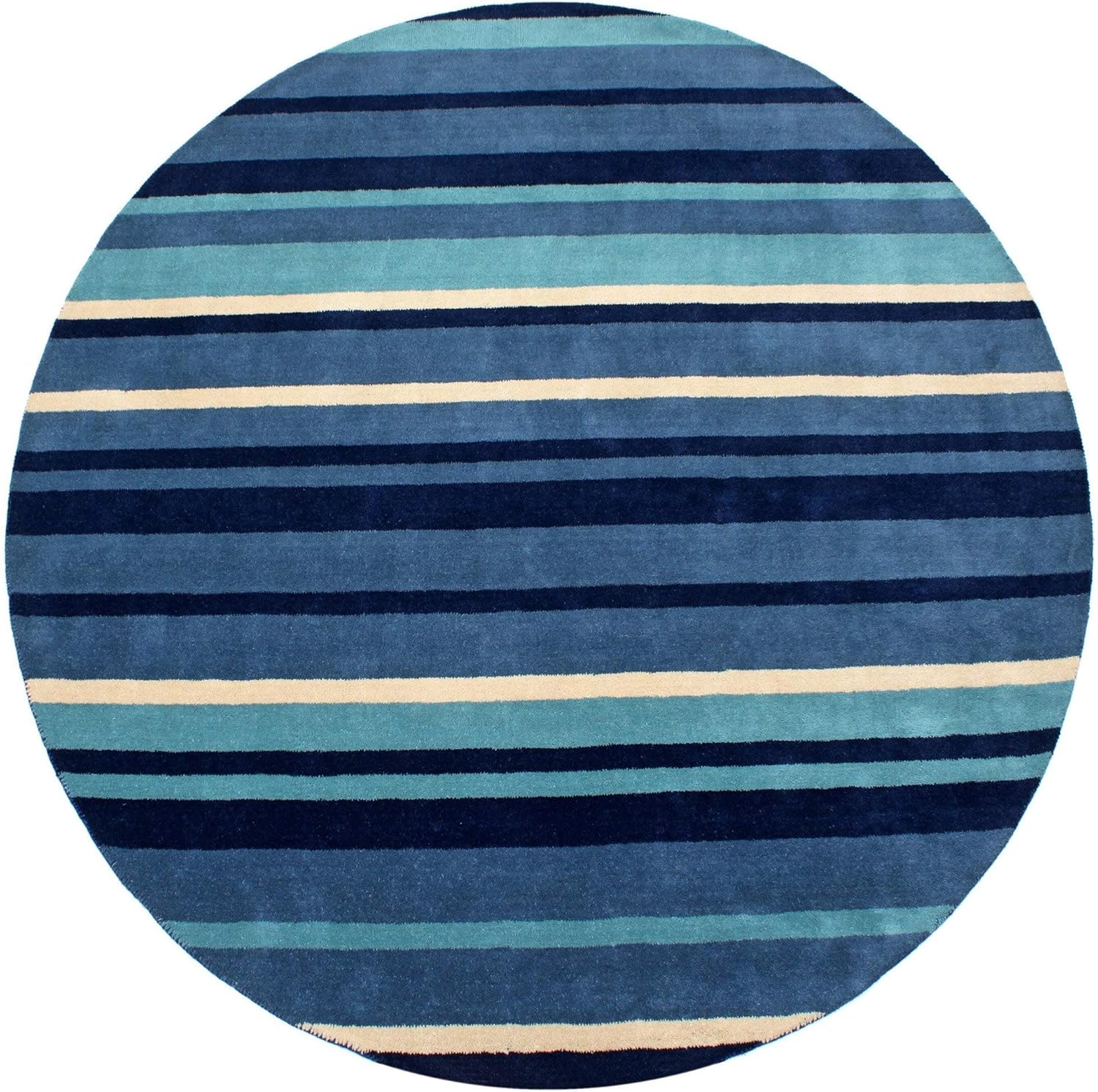 HandTufted Contemporary Blue Stripe Wool Rug (6' Round