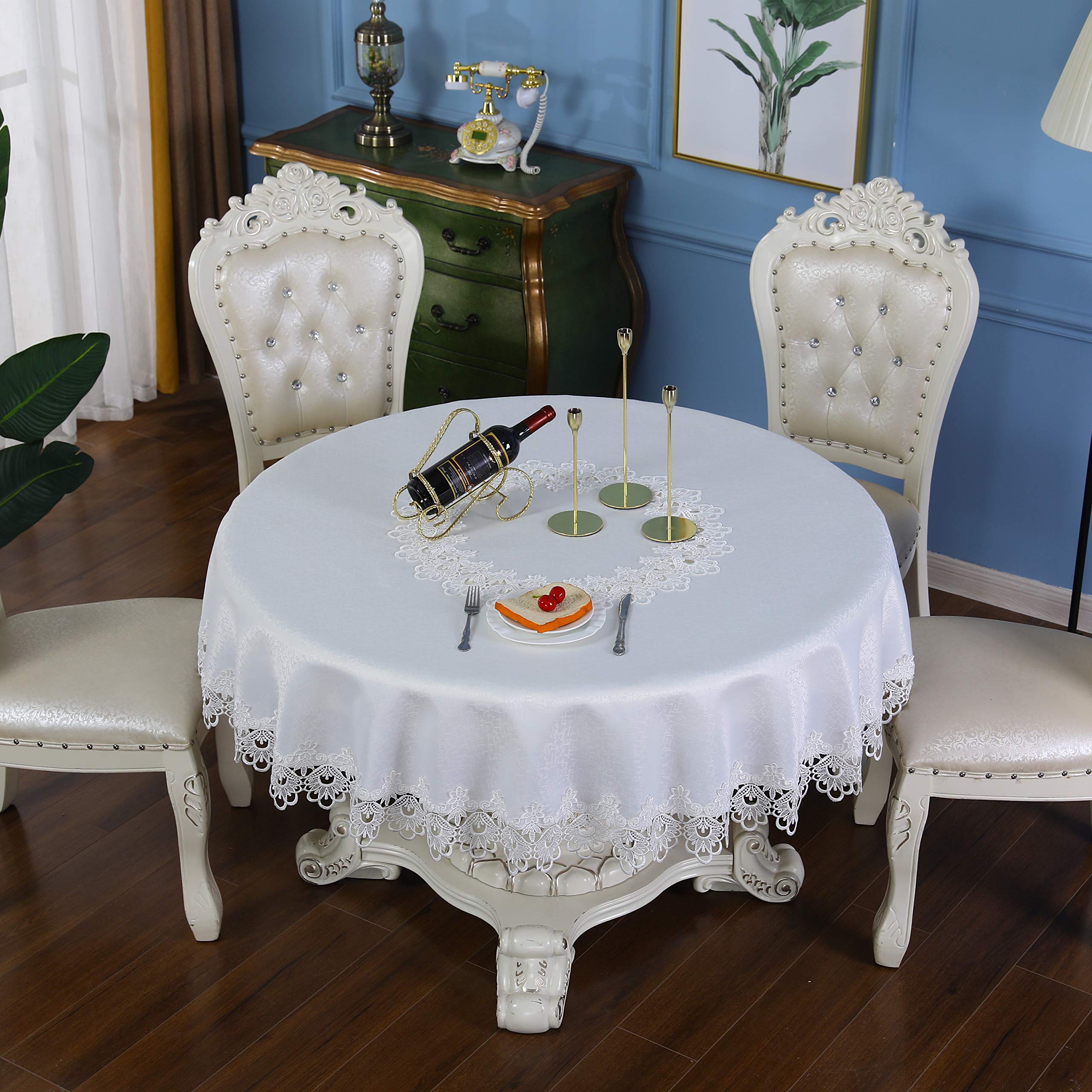 Inmerget Elegant White Lace Tablecloth Table Cover for Wedding Party Home Kitchen Living Room Table Decoration Round 59.1 inch/150cm