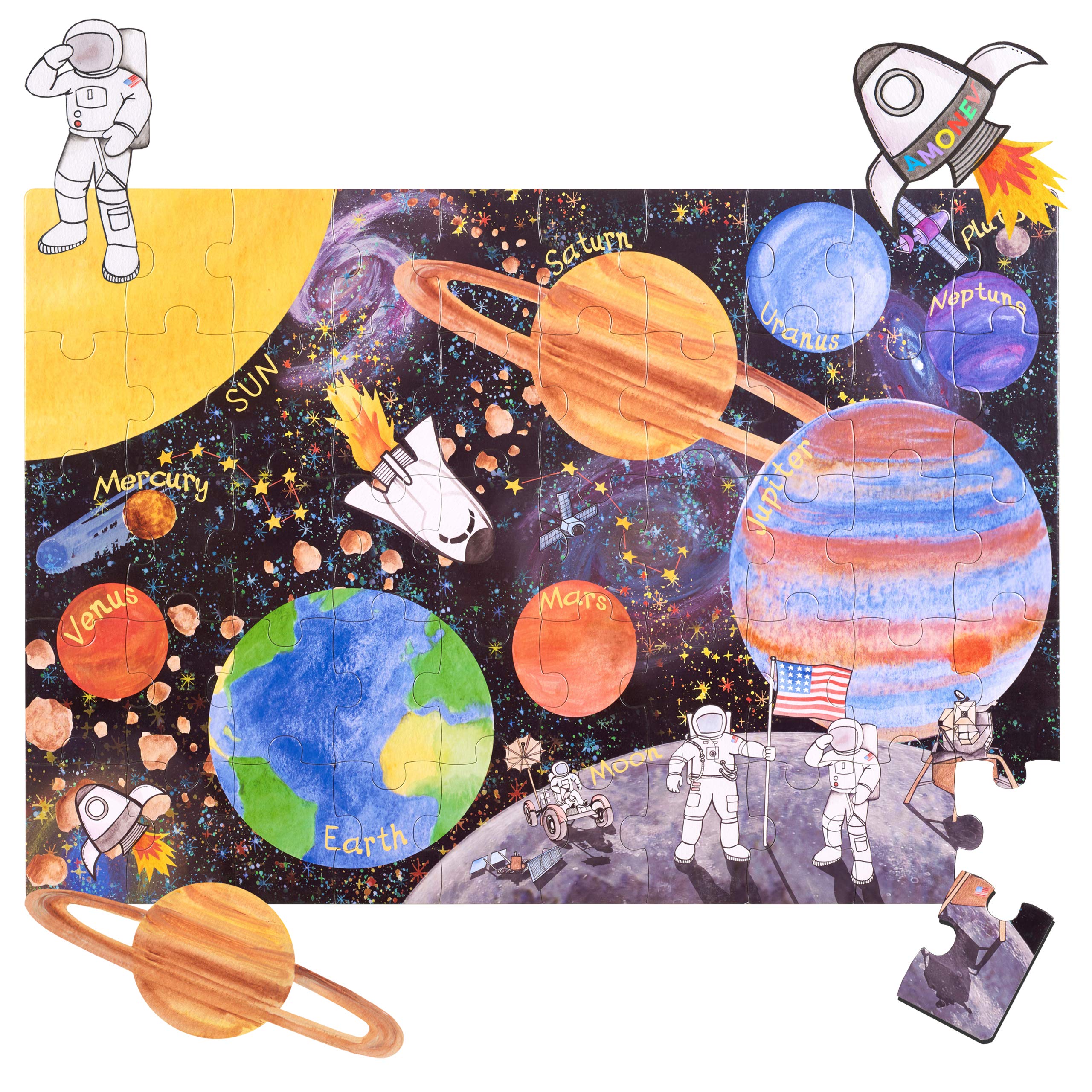 Amonev Solar System Space floor puzzles for both table and floor with extra thick pieces (Space Puzzle)