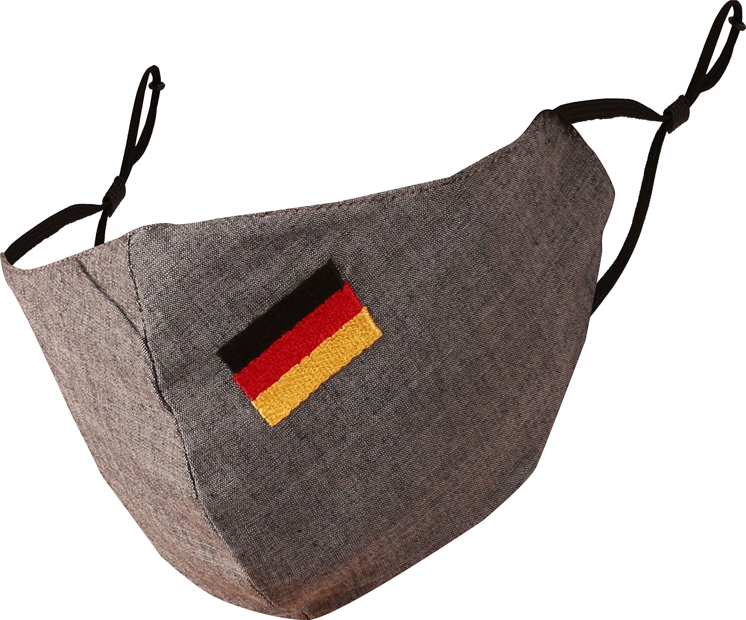 Touchstone German Deutsch Flag embroidered 3 layer medium size cotton face masks reusable machine washable adjustable for men, women. (Pack of 1). Grey