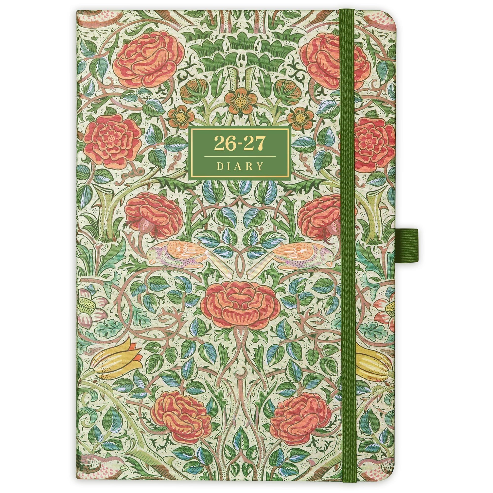 Academic Diary 2026-2027 - Diary 2026-2027 a5 Week to View from August 2026 to July 2027, with Pen Holder, Inner Pock, Banded, Premium Hardcover, Green Bird