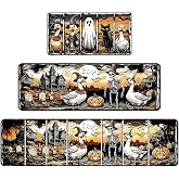 VISSTREE Halloween Kitchen Mats Set of 3, Goose Pumpkin Ghost Kitchen Rugs | Spooky Duck Non-Slip Absorbent Doormat, Halloween Holiday Indoor Home Floor Decorations 16x32, 16x47 and 16x59 Inch