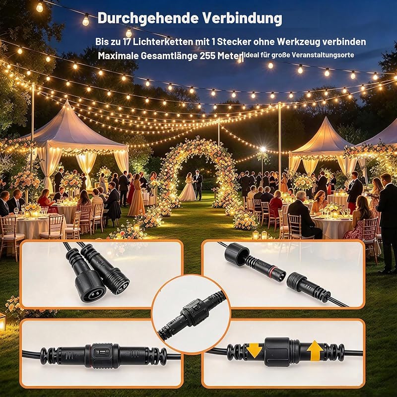 Lichterkette Led Außen Outdoor Strom: 13M Aussen Beleuchtung G40 Plastik Birnen Glühbirnen Balkon Pavillon Lichterketten Wetterfest Gartenbeleuchtung für Garden, Patio, Weddings, Parties — Foto 5 von 8