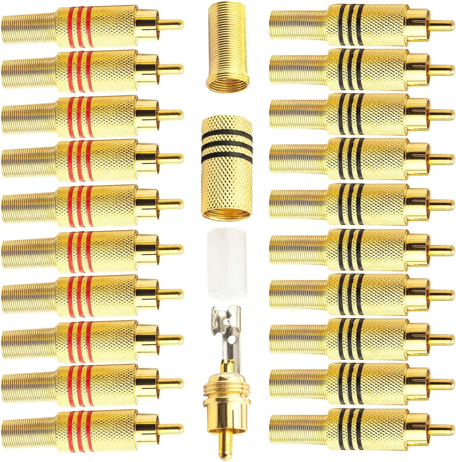 RUNCCI-YUN 20 Pack rca plug Audio Video Connectors, rca plug solder(Gold Plated) Speaker Phono RCA For Multimedia and CCTV