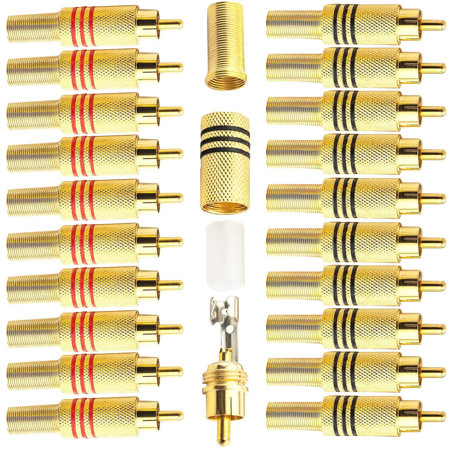 RUNCCI-YUN 20 Pack rca plug Audio Video Connectors, rca plug solder(Gold Plated) Speaker Phono RCA For Multimedia and CCTV