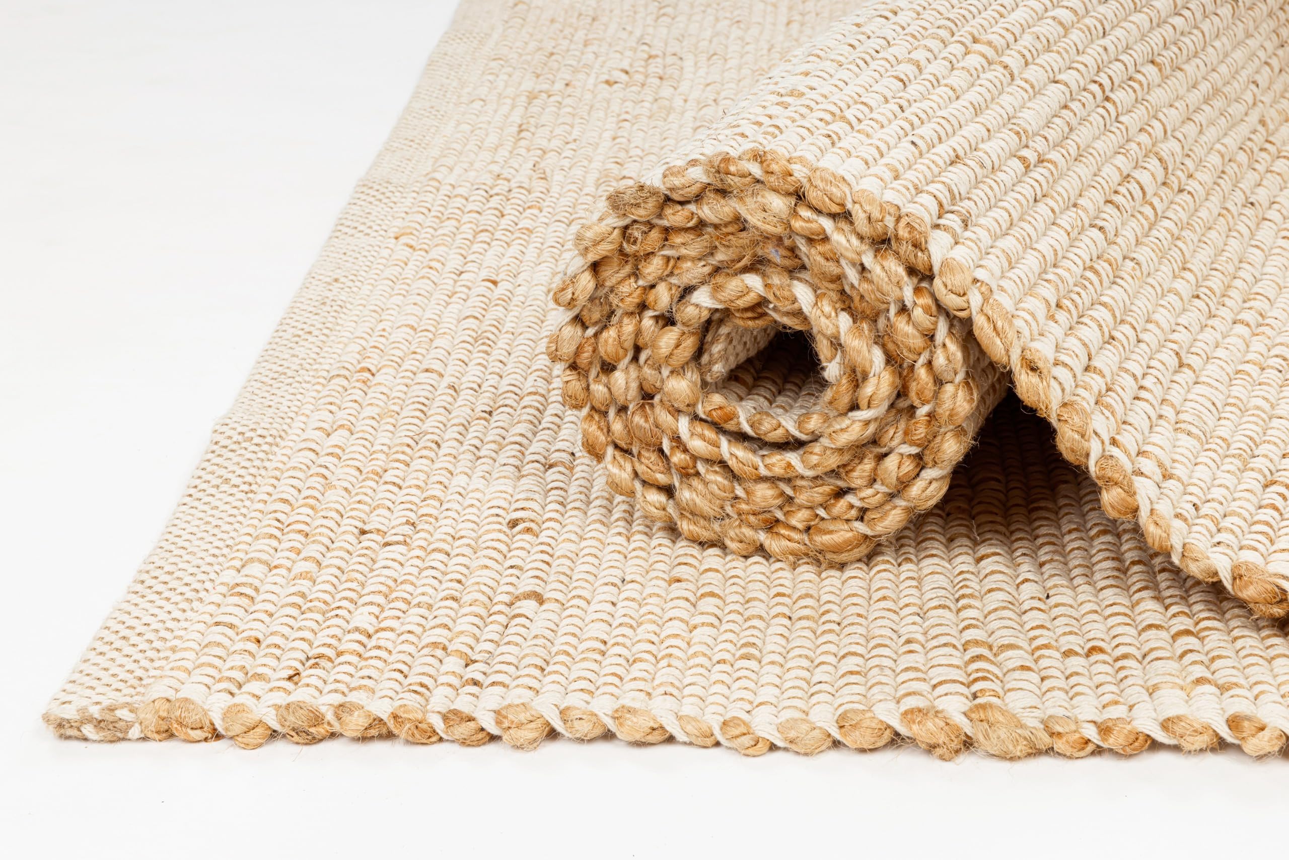 Photo 1 of KEMA Jute Cotton Area Rug - 8'x2' Natural Hand Woven Reversible Entry Area Rugs Vintage Farmhouse Bohemian Rectangular Floor Rug for Bedroom, Kitchen, Living Room, Indoor-Outdoor