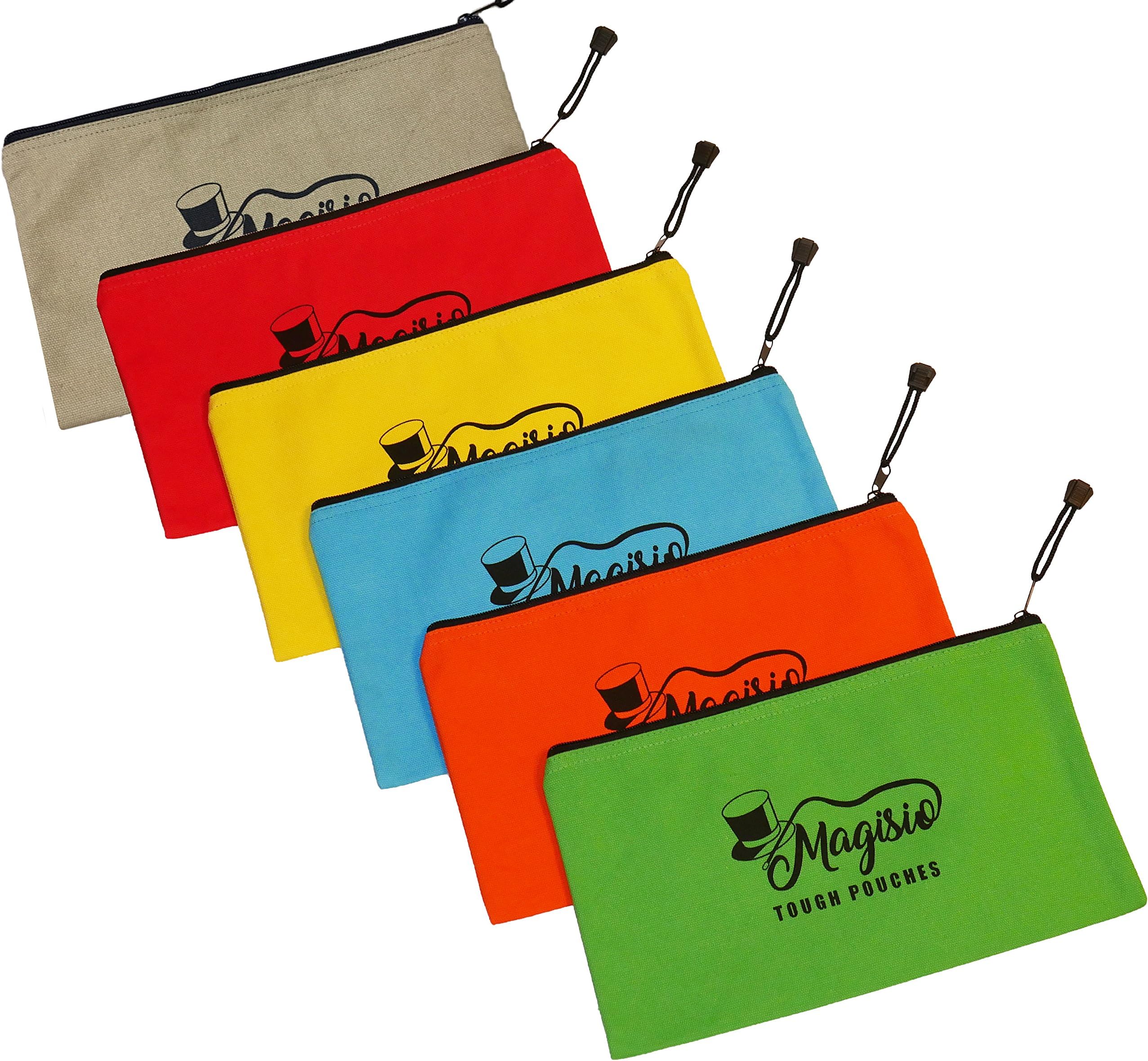 [6 Pack] Canvas Tool Bag - Heavy Duty Reinforced 16 oz. Canvas Tool Pouch 12.5” x 7” Zipper Tool Pouch [Color Coded] Durable Storage, Organiser Bag, Tote Bags // Small Canvas Bag, Small Tools
