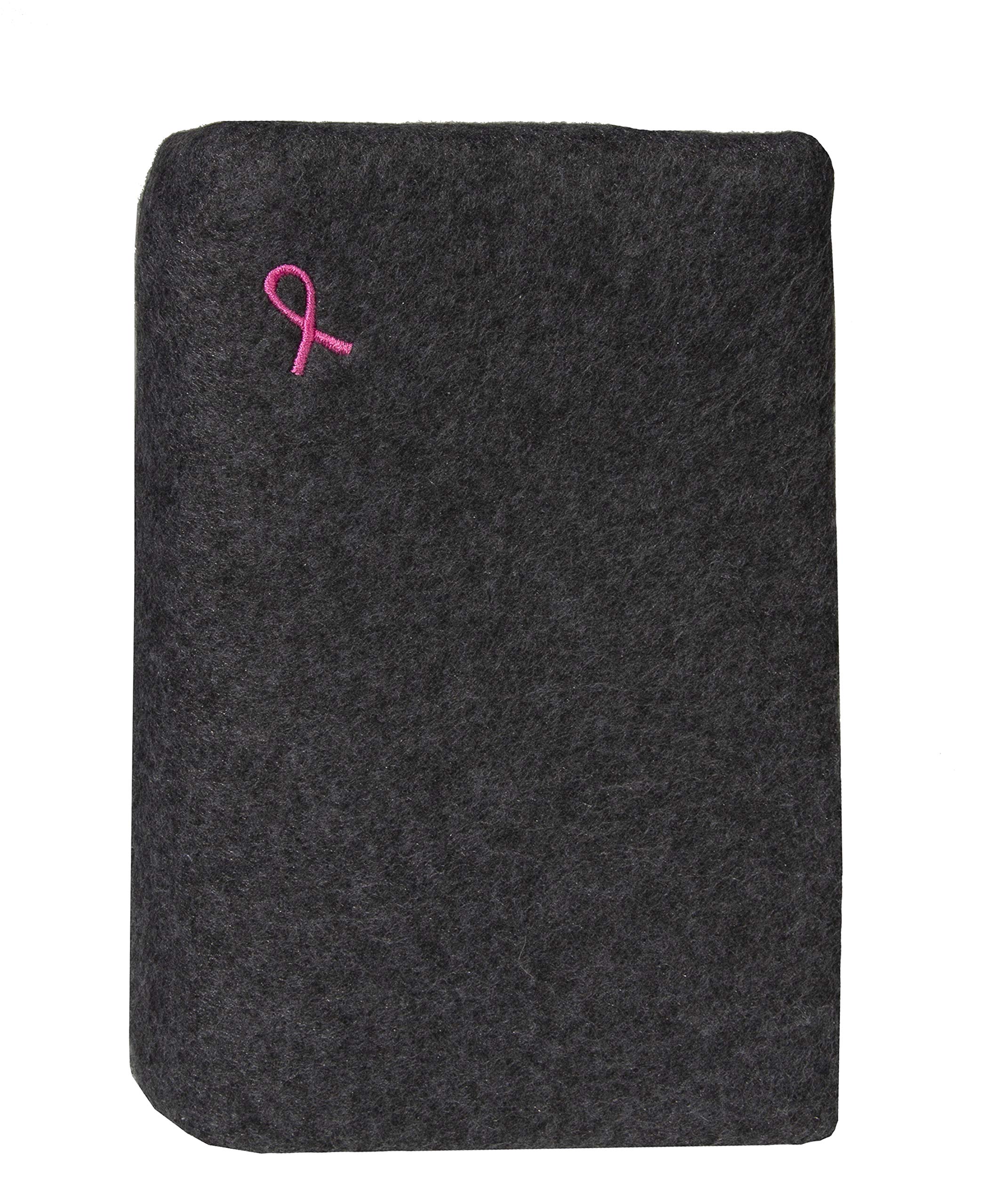 Seatbelt Cushion for Open Heart Surgery and Chest Reconstruction Sites- Charcoal with Small Breast Cancer Ribbon