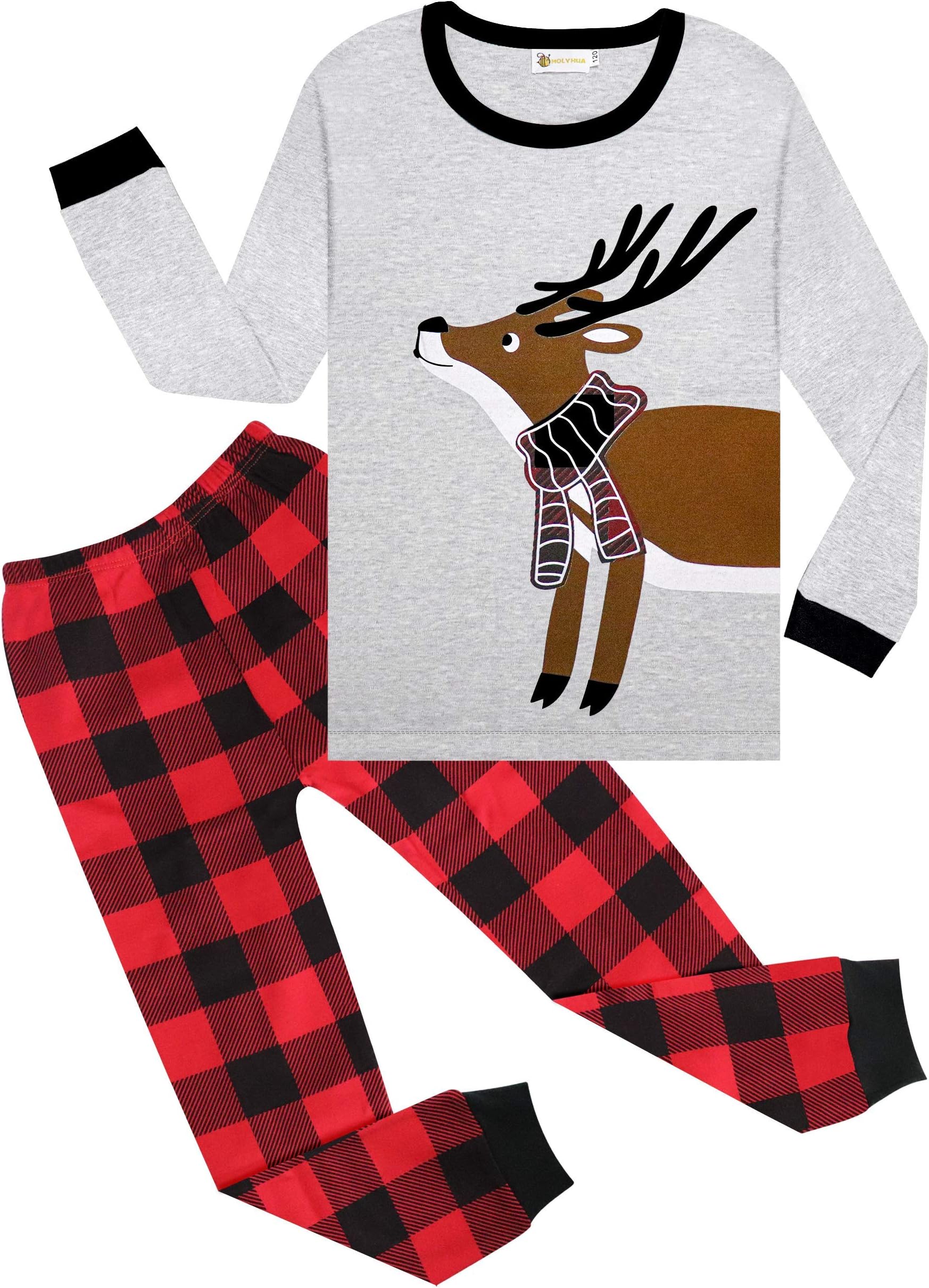 Boys Pajamas Set Cotton, Kids PJs Set Long Sleeve Pjs Top and Pants Set Cute Xmas Sleepwear 1-8 T