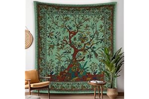 Craft Trade Tapestry Wall Hanging Asthetic Psychedelic Hippie Boho Green Tree of Life Tapestries for Bedroom Indian Floral De