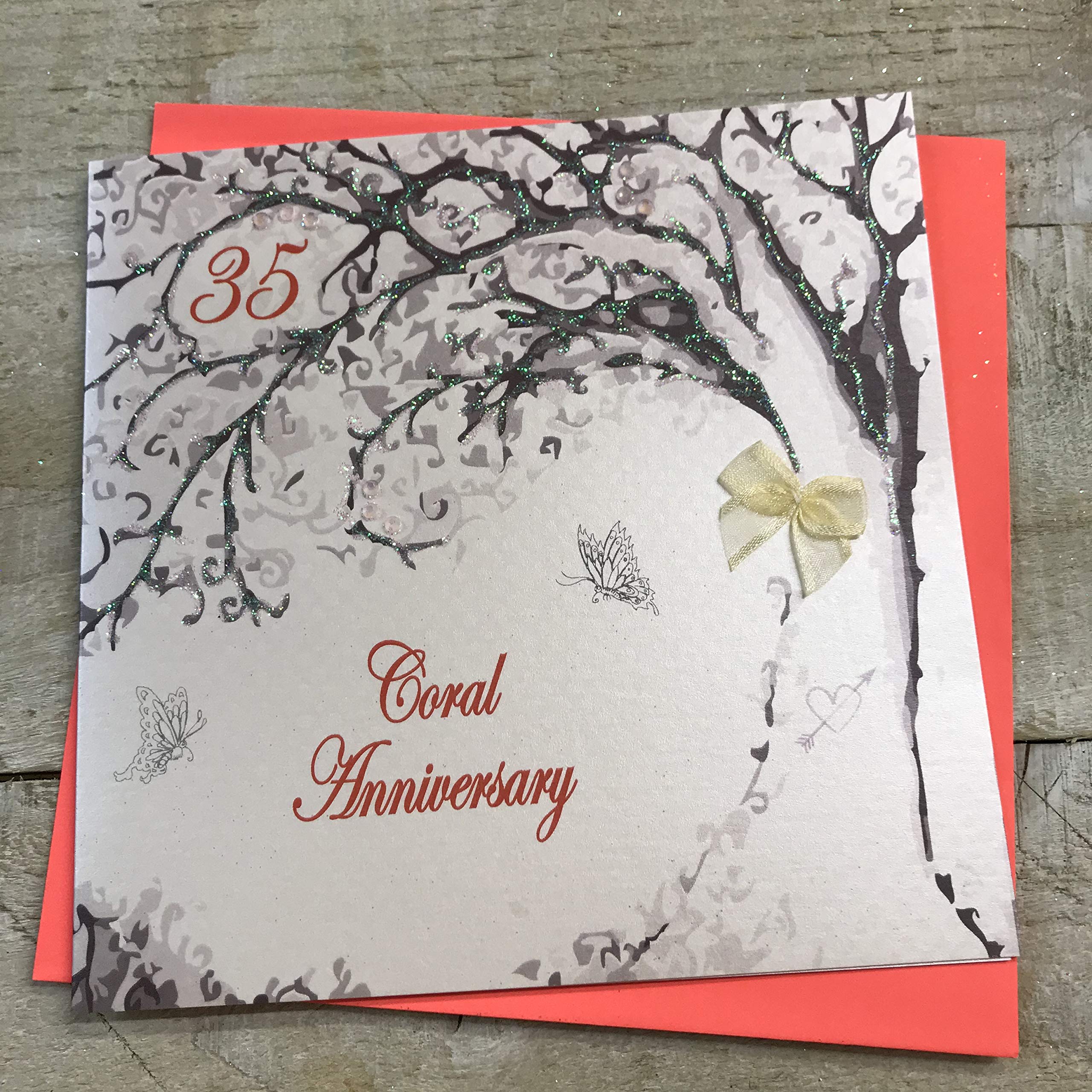 WHITE COTTON CARDS Coral, Handmade 35th Anniversary Card, Code PA35