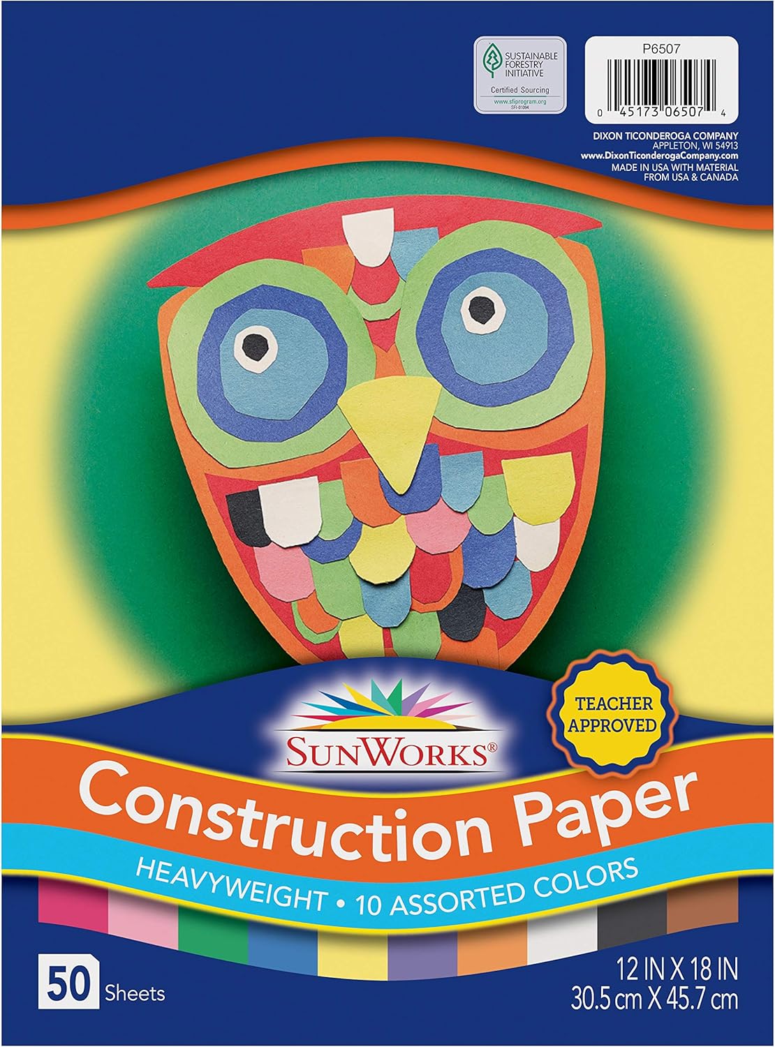 SunWorks Construction Paper, 10 Assorted Colors, 12" x 18", 50 Sheets