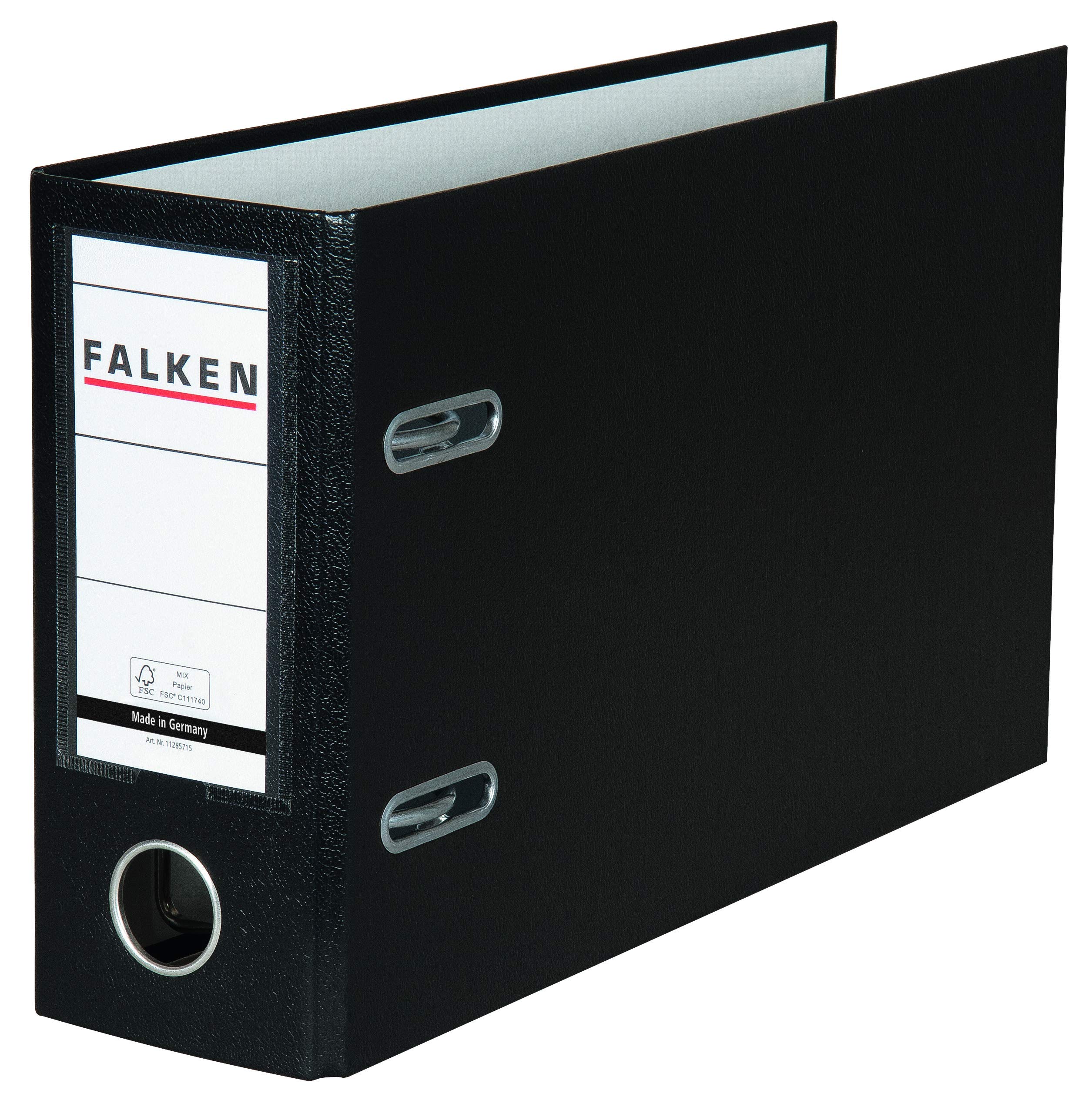 Exacompta - Ref 11285715000F - FALKEN - PP Landscape Lever Arch Files - Suitable for A5 Documents, 80mm Spine, Spine Label, Metal Finger Hole - Black (Pack of 10)