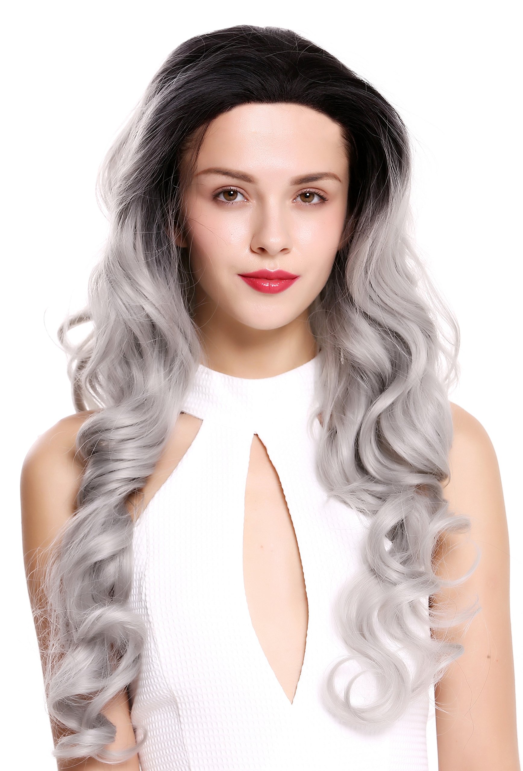 WIG ME UP - LS-010-LF-1BT0906-dye Quality women's wig lady lace front long slightly curly ombre black grey