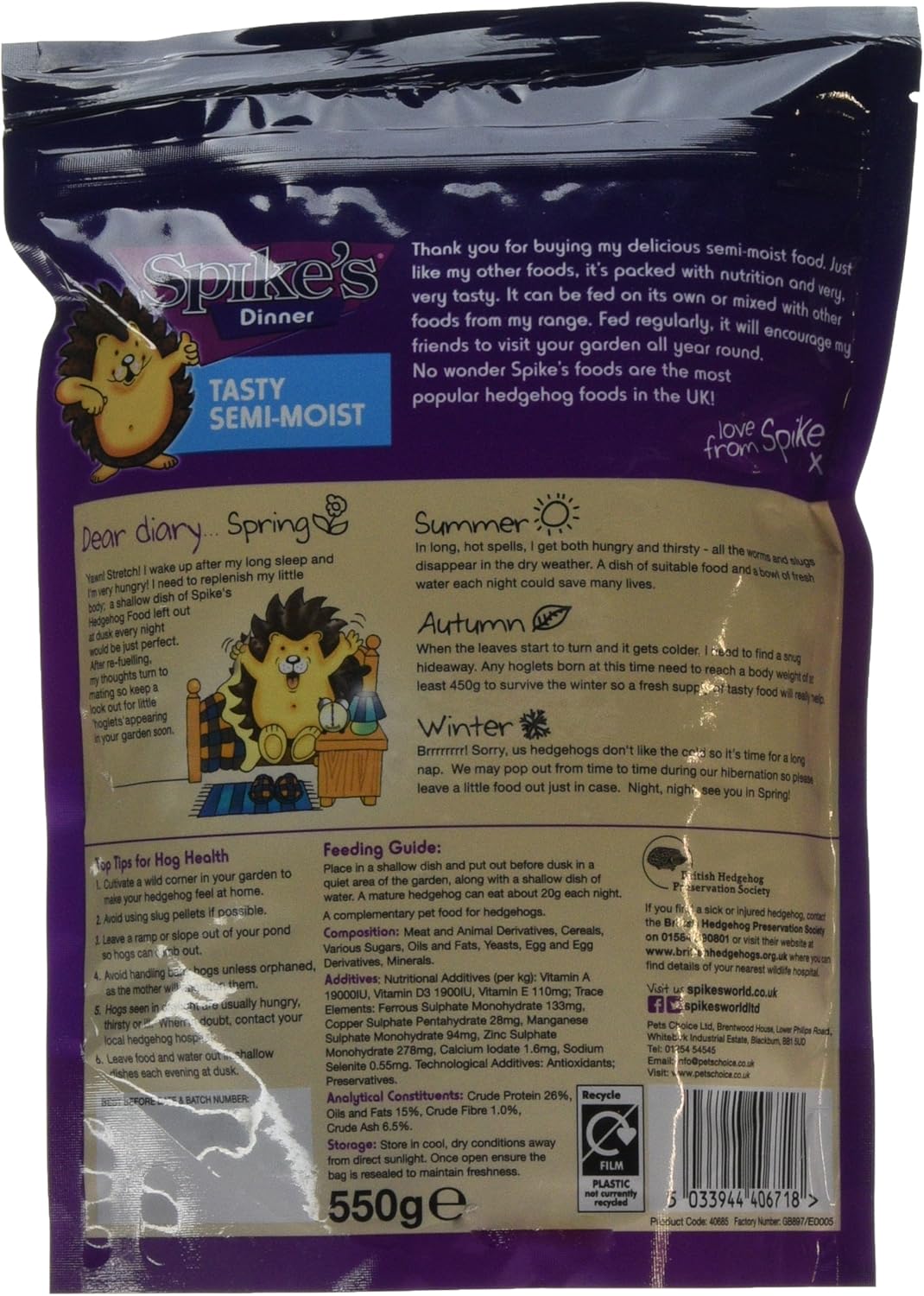 Spikes Semi-Moist Hedgehog Food 550g, Clear, 550 g (Pack of 1) - Image 3