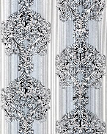 3d Barock Tapete Edem 096 26 Tapete Damask Prunkvolle Ornament Designs Blau Hellblau Grau Weiss Silber Schwarz 5 33 Qm Amazon De Baumarkt