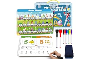 IHARPRO Handwriting Practice Tracing Books for Kids Ages 3-5, Montessori Preschool Learning Activity, Autism Educational Learn Number Letters Shapes Animal & Sight Words Workbook with 8 Dry Erase Markers