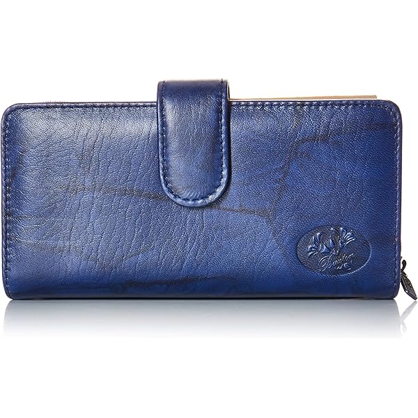 Julia Buxton Heiress Checkbook Wallet In Mahogany | Genuine Crunch Leather With Floral Emboss | Full Zip-Around Design