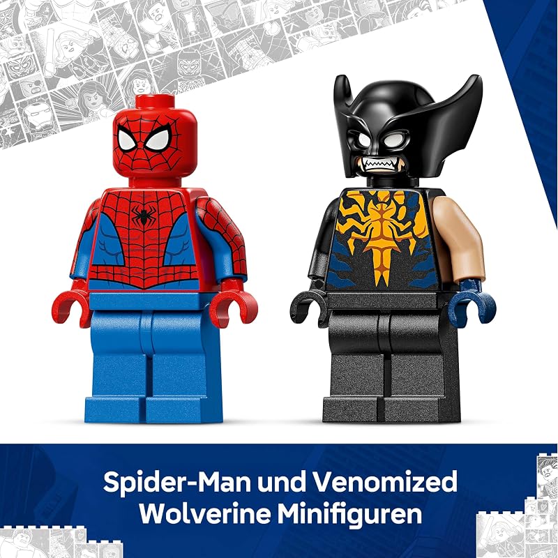 | Marvel Spider-Man Auto vs. Venomized Wolverine - Superhelden Spielzeug mit Spielzeugauto - Konstruktionsspielzeug mit 2 Minifiguren und 2 Shooter - Geschenk für Jungen ab 7 Jahren - 76336