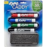 EXPO Low-Odor Dry Erase Set, Chisel Tip, Assorted Colors, 5-Piece with Recycled Material Marker Caddy