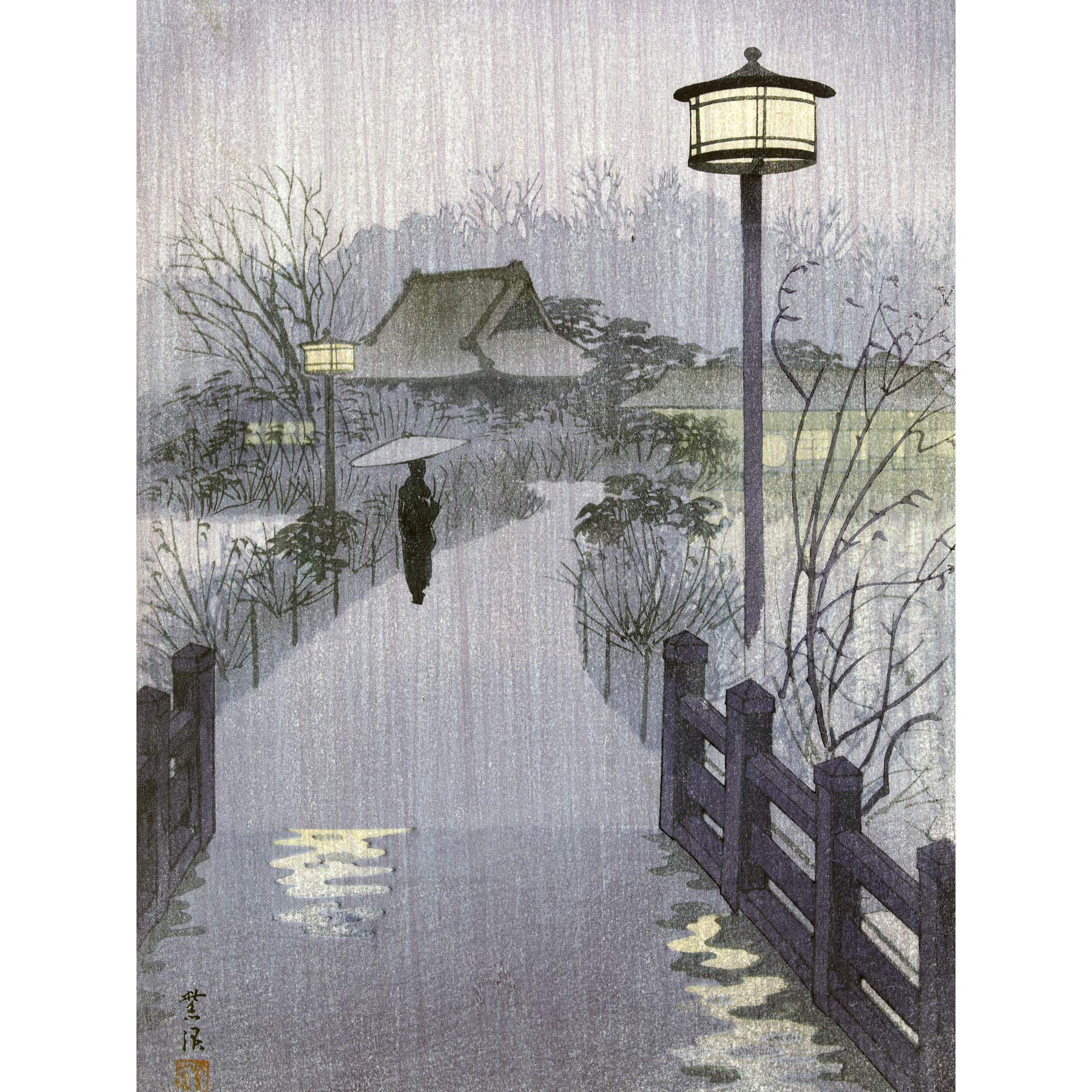 Artery8 Kasamatsu Shiro Evening Rain Shinobazu Pond Japanese Large Wall Art Poster Print Thick Paper 18X24 Inch