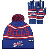 FOCO NFL unisex-adult Nfl Team Logo Adult Stretch Gloves With Stripe Pom Winter Knit Hat Beanie Set
