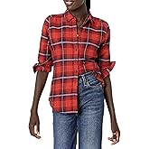 Goodthreads Women's Brushed Flannel Drop-Shoulder Long-Sleeve Shirt Shirt, -Burgundy/Deep Emerald Grid Plaid, S