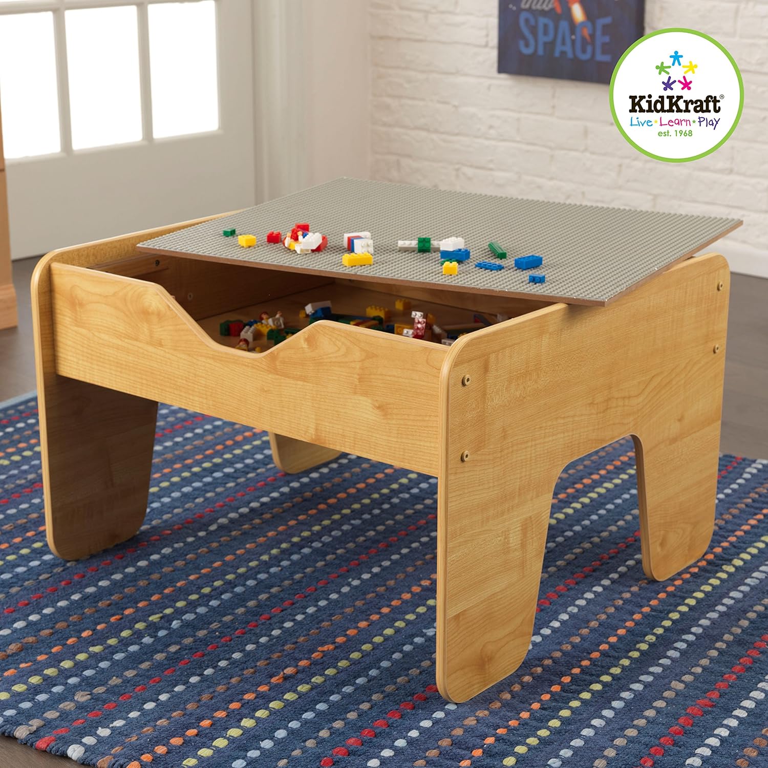Amazon Com Kidkraft 2 In 1 Activity Table With Board Gray Natural Toys Games