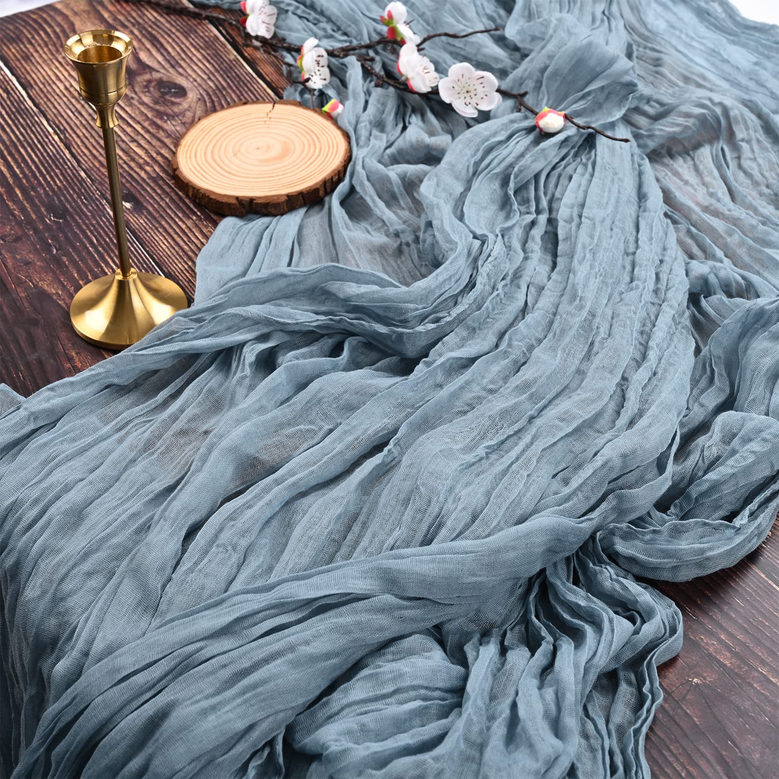 YMHPRIDE 2 Packs Cheesecloth Table Runner, 35"x120" Dusty Blue Rustic Gauze Fabric Boho Table Runner, Cheesecloth Wedding Table Decor Table Cloth for Wedding Party Bridal Shower Table Decorations — image 1
