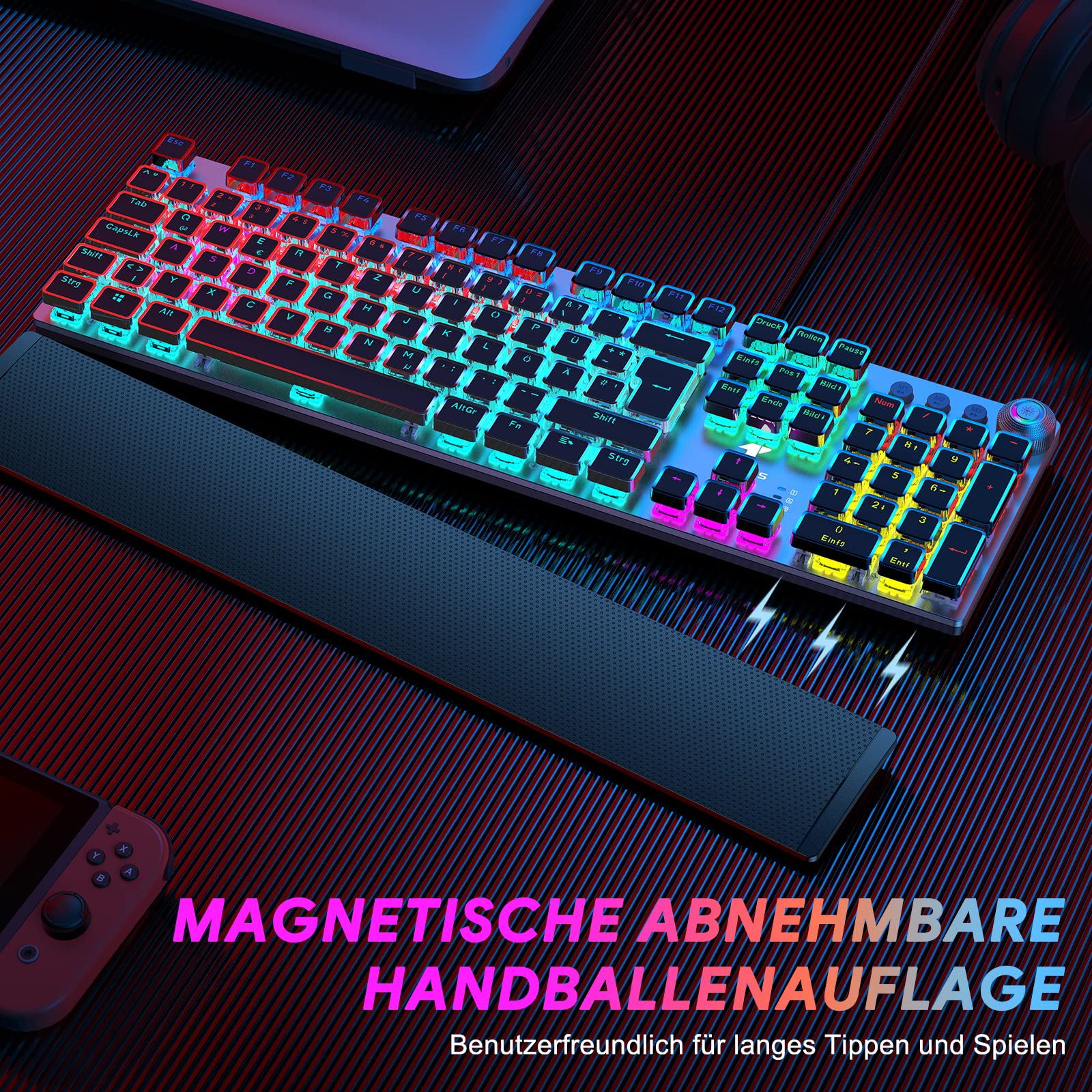 TECURS MK205 Mechanische Gaming-Tastatur, 105 Tasten, RGB, Rote Switches 2