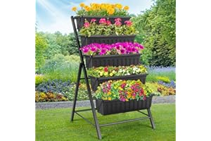 Homdox 5-Tier Elevated Garden Bed- Freestanding Vertical Raised Bed for Gardening with 5 Garden Planter Boxes- Perfect to Grow Vegetables Herbs Flowers Indoor(Black)