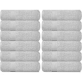 White Classic Resort Collection Soft Washcloth Face & Body Towel Set | 12x12 Luxury Hotel Plush & Absorbent Cotton Washclothes [12 Pack, Dolphin Grey]