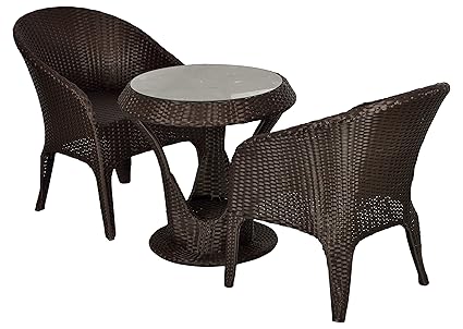 FurniFuture Lamp Outdoor Furniture 2 Chairs and Table Set - (Brown)