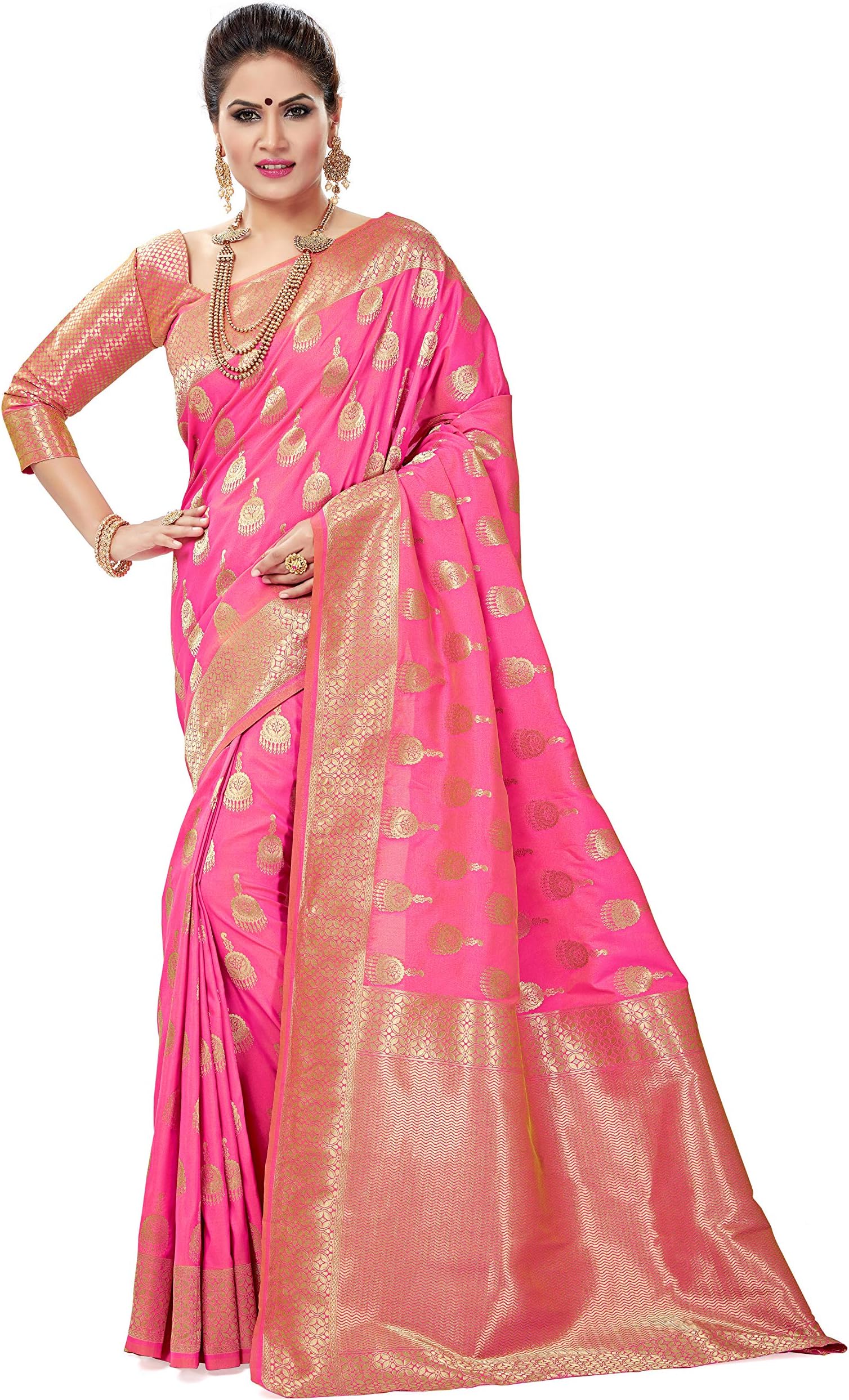 SORU FASHION Banarasi Silk Saree (Cott-668_Pink_Free Size)