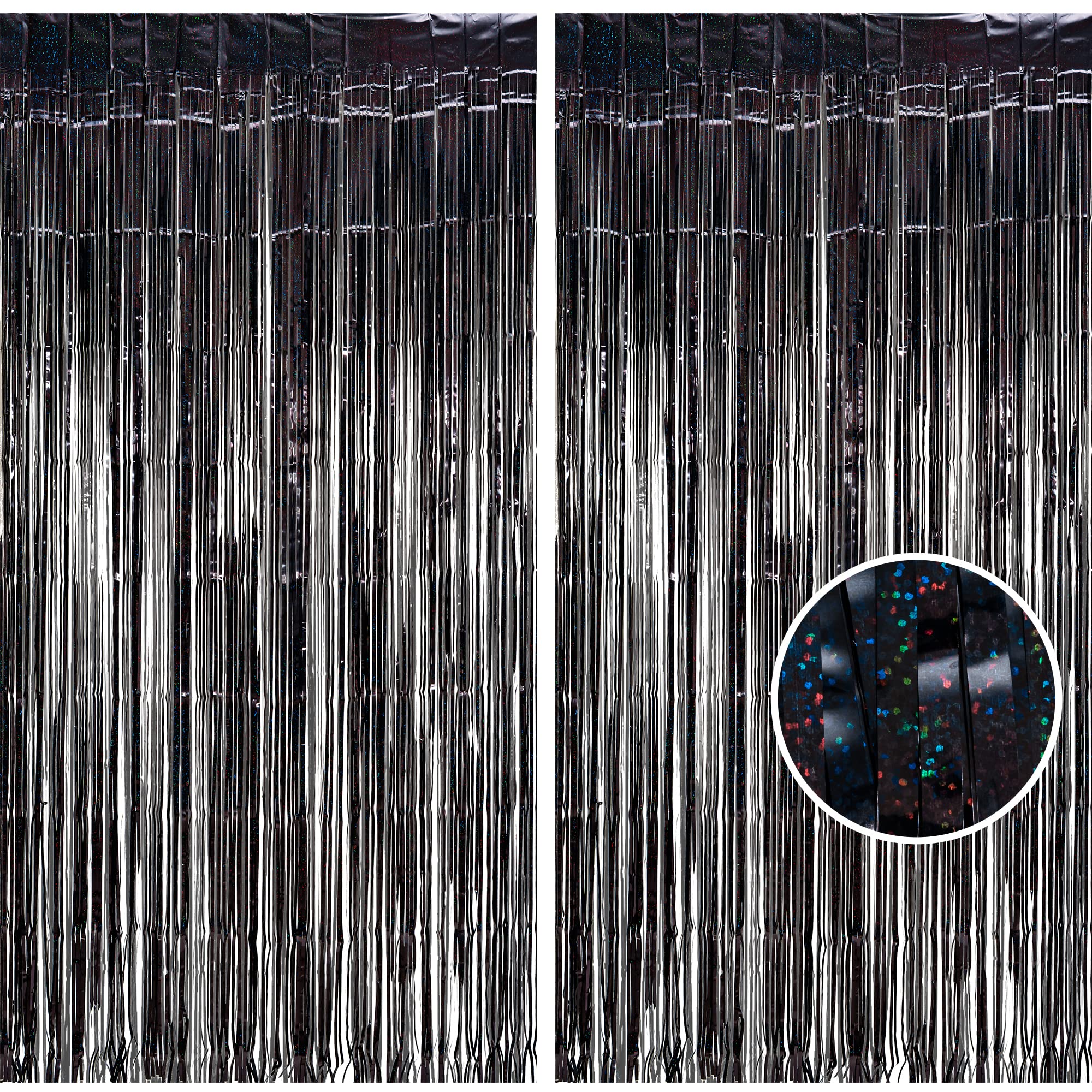 BRAVESHINE New Years Eve Decorations 2026 Black Foil Fringe Curtains Metallic Tinsel Fringe Party Streamers Backdrop for Birthday Retirement Haunted House Halloween Party Decorations - 2 Pcs 1x2.5m