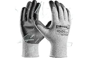 COOLJOB 12 Pairs A4 Cut Resistant Work Gloves with Grip, Polyurethane PU Coated, for Wood Carving, Glass Handling, Constructi