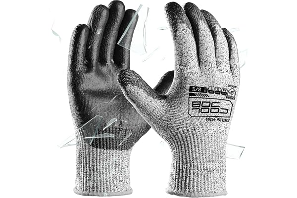 COOLJOB 12 Pairs A4 Cut Resistant Work Gloves, PU Coated, Gray, Size S-XL | 13 Gauge, Breathable & Lightweight with Grip, Ide