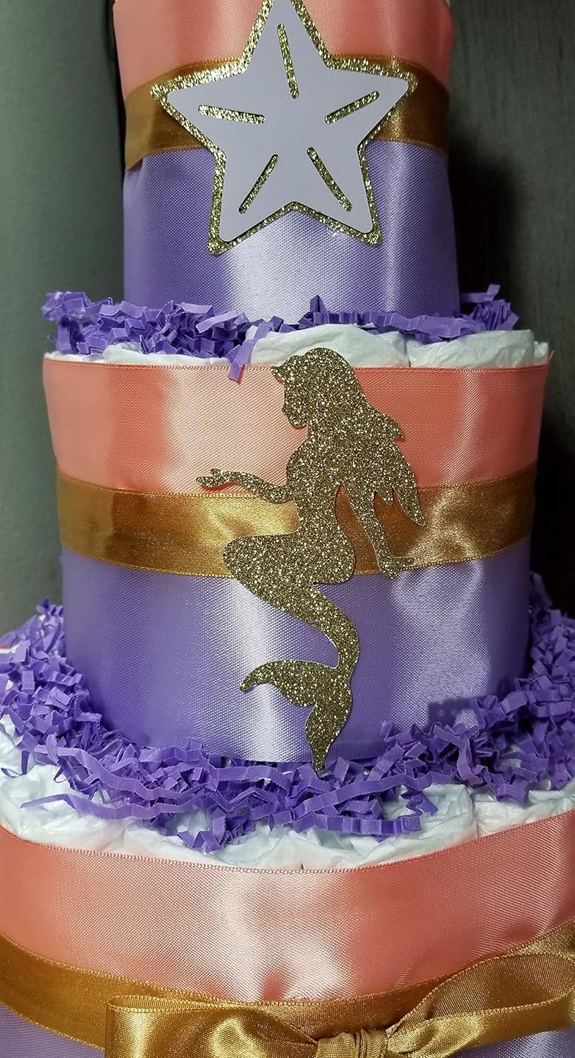 purple and gold diaper cake