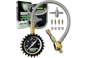 Rhino USA Rapid Tire Deflators with Gauge (0-60psi) Automatic & Adjustable Tire Air Down Tool - Large 2" Easy Read Glow Dial & Solid Brass Hardware - Best Offroad Deflator for Jeep, Truck or ATV