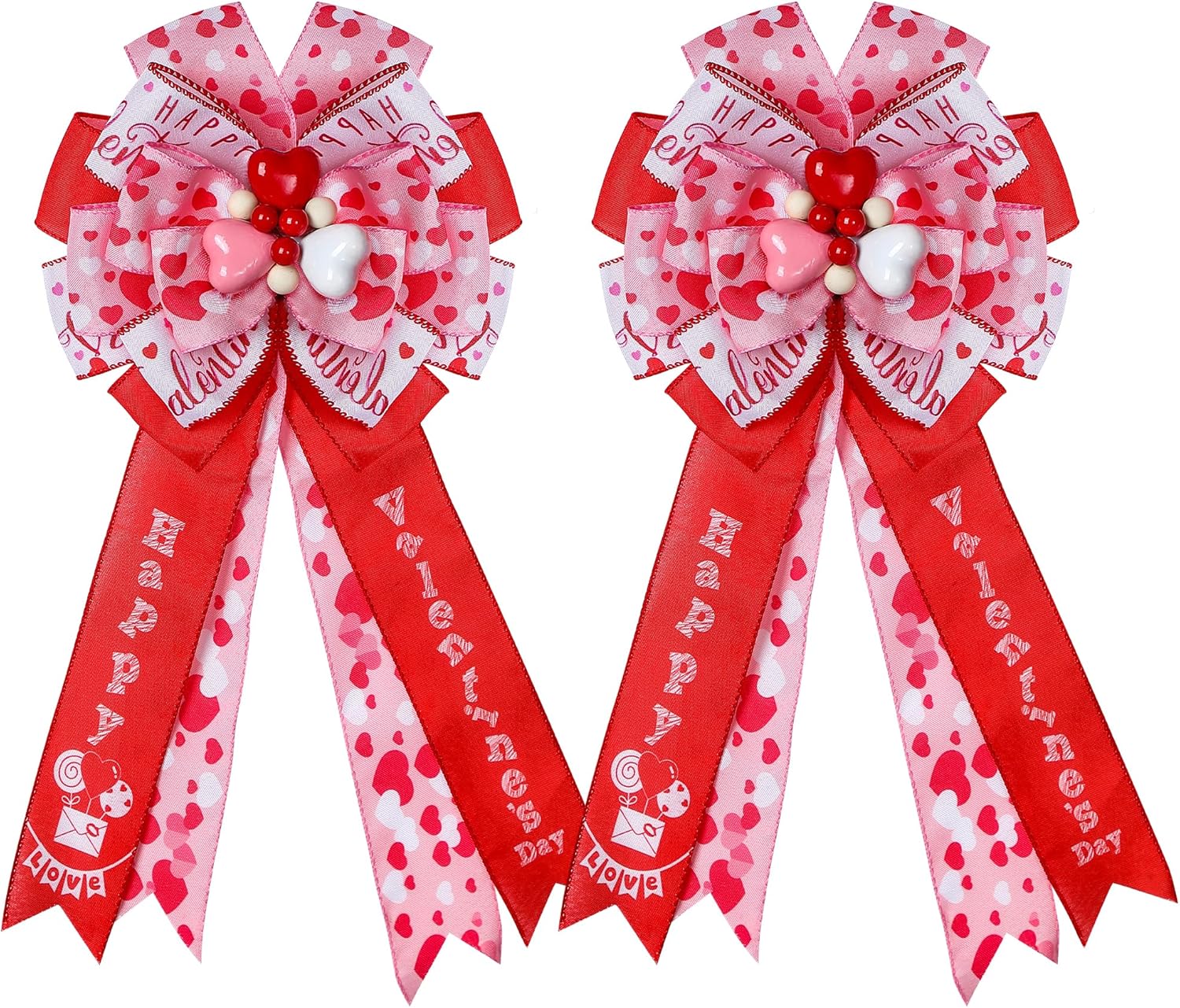 Bows & Ribbons - Liliful 2 Pcs Large Valentine's Day Bows, 20 x 11'' Burlap Pink Red Valentines Tree Topper with Heart Decorations, Valentine's Day Wreath Bows for Front Door Porch Mailbox Fireplace Fence Party Decor
