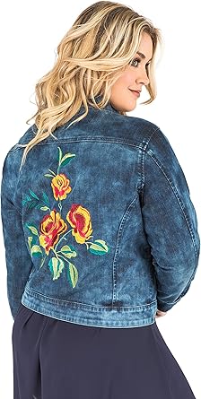 embroidered denim jacket plus size